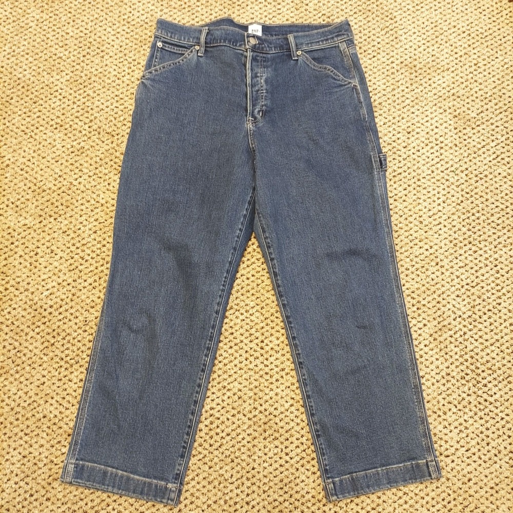 GAP Carpenter Jeans Women 14 Medium Wash Denim Button Fly Utility Workwear Pants